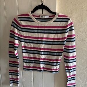 Zara Multicolor Striped Crew Neck Top